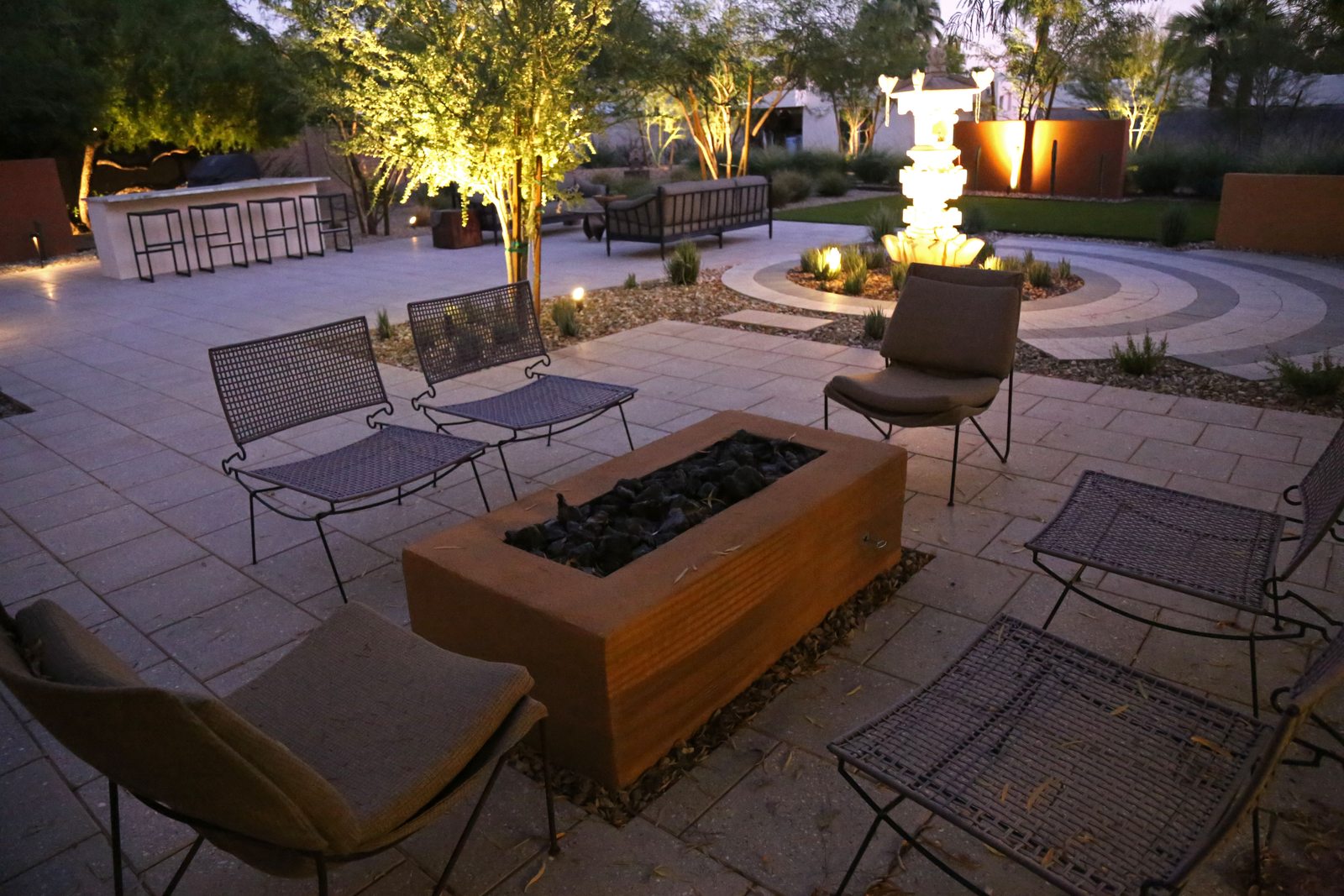 Large-Format Patio with Concentric Ring Inlay after